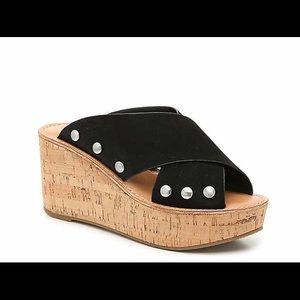 Chinese Laundry Black Cork Wedges